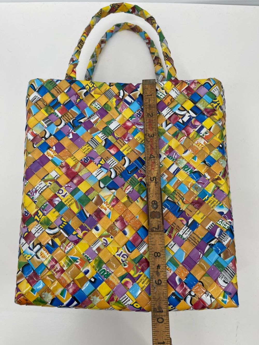 Hand Crafted Multicolor Candy Wrapper Woven Tote Bag - Picture 10 of 12